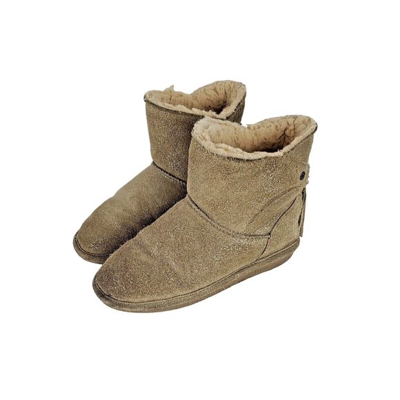 Bearpaw Youth Sz 4 Sparkle Suede Boots Wool Blend & Sheepskin Sherpa Lined XLNT - Picture 2 of 9